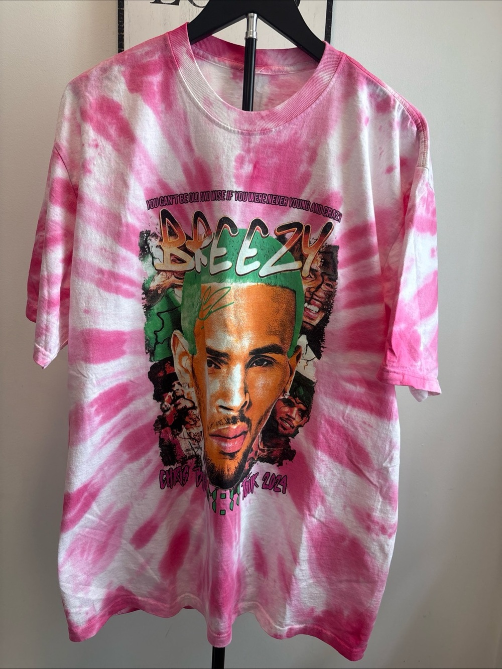 Chris Brown 11 11 Tour 2024 Pink Tie Dye Shirt Large Concert Breezy